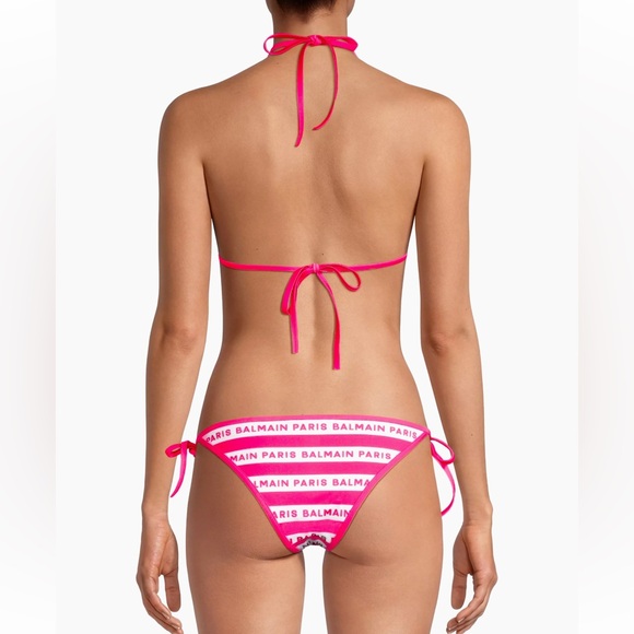 BALMAIN***Fuscia Pink/White Logo String Bikini Set***F36; US 4 $570 CURRENT - Picture 7 of 10